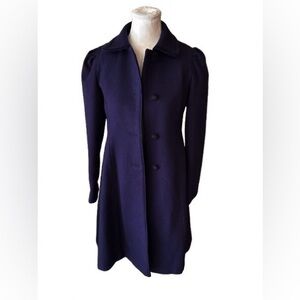 Vintage Rothschild Wool Coat Jacket dark Blue Purple Bow Designer Velvet Peacoat
